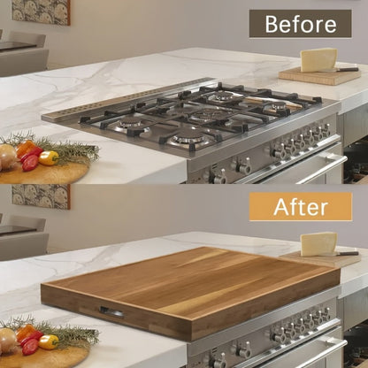 Acacia Wood Stove Top Cover Board 30x22 Inch, Gas Stove Cover with Handle Groove & Ventilation Holes