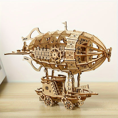 Steampunk Wooden Airship Model Kit with 160 Pieces and Pictured 18.5 x 12.8 x 16.5 cm Assembled Size