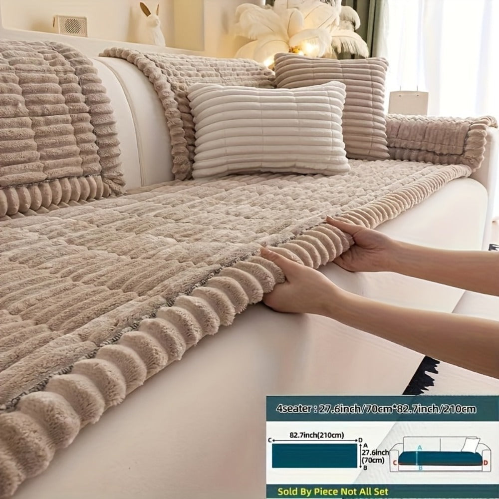 Sofa Cushion Cover Plush Velvet Washable Seat Pad Wavy Edge Soft Kapok Filling for Couch Loveseat 1 2 3 4 Seater