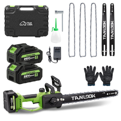 12-Inch Cordless Electric Chainsaw Kit in Five Colors with One- or Two-Battery and Two- or Three-Chain Options