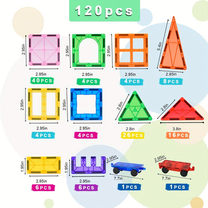 Magnetic Tiles 120pcs with 2 Toy Cars for Kids Ages 3 4 5 6 with the Listed Color, Size or Set Options for Everyday Use