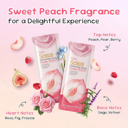 Peach Body Scrub with Jojoba Beads, Fifty 0.11oz Travel Sachets for Foot and Body Care at Home