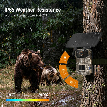 4G LTE Cellular Trail Camera with Solar Panel, 4K Wildlife Monitoring Camera, PIR Motion Sensor, Infrared Night Vision