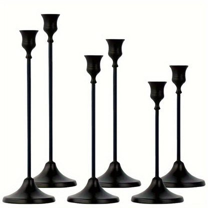 Candle Holder Set 6-Piece Bell-Shaped Metal Taper Stands in Brass or Matte Black with Three Graduated Heights