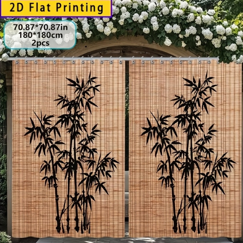 Blackout Curtains Chinese Bamboo Pattern Privacy Panels for Patio Balcony Garden Courtyard Tea Room Outdoor Indoor Minimalist Zen Decor