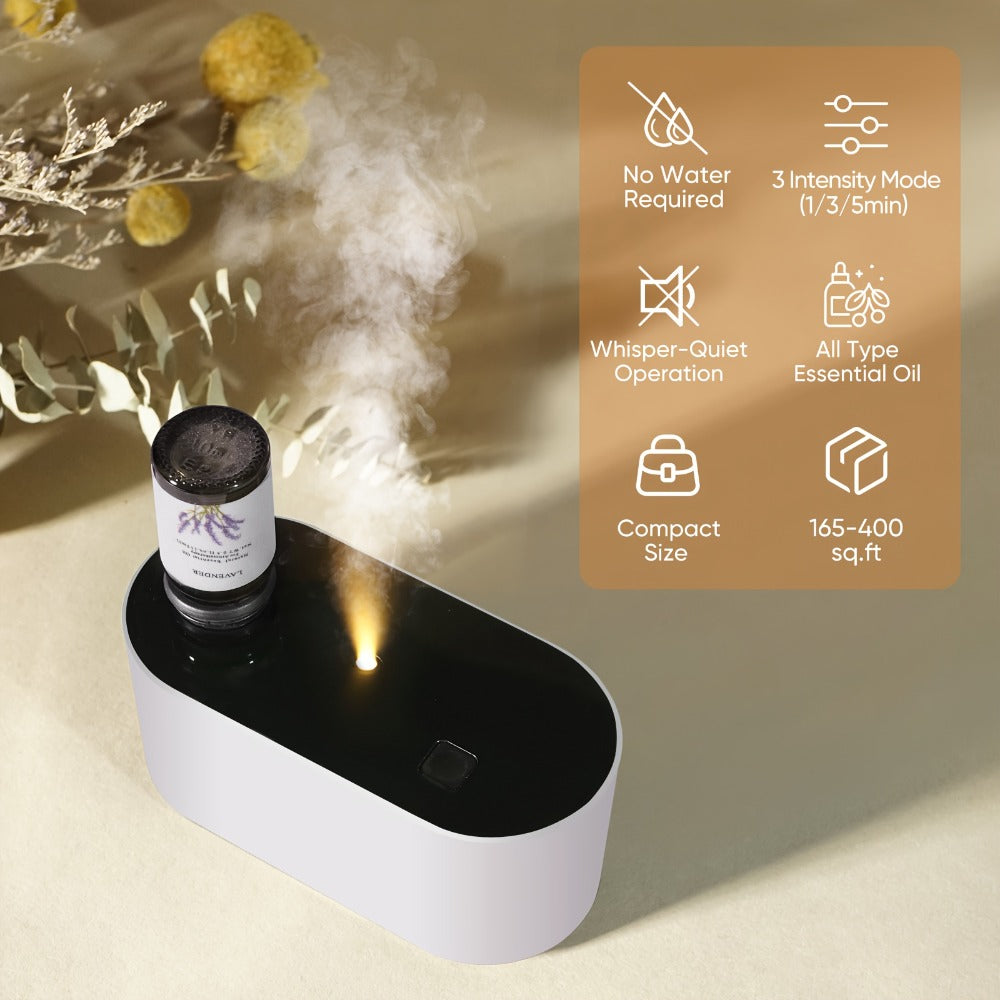 Essential Oil Diffuser Waterless Aroma Diffuser, USB Mini Humidifier, 3 Misting Modes, Color LED Lights