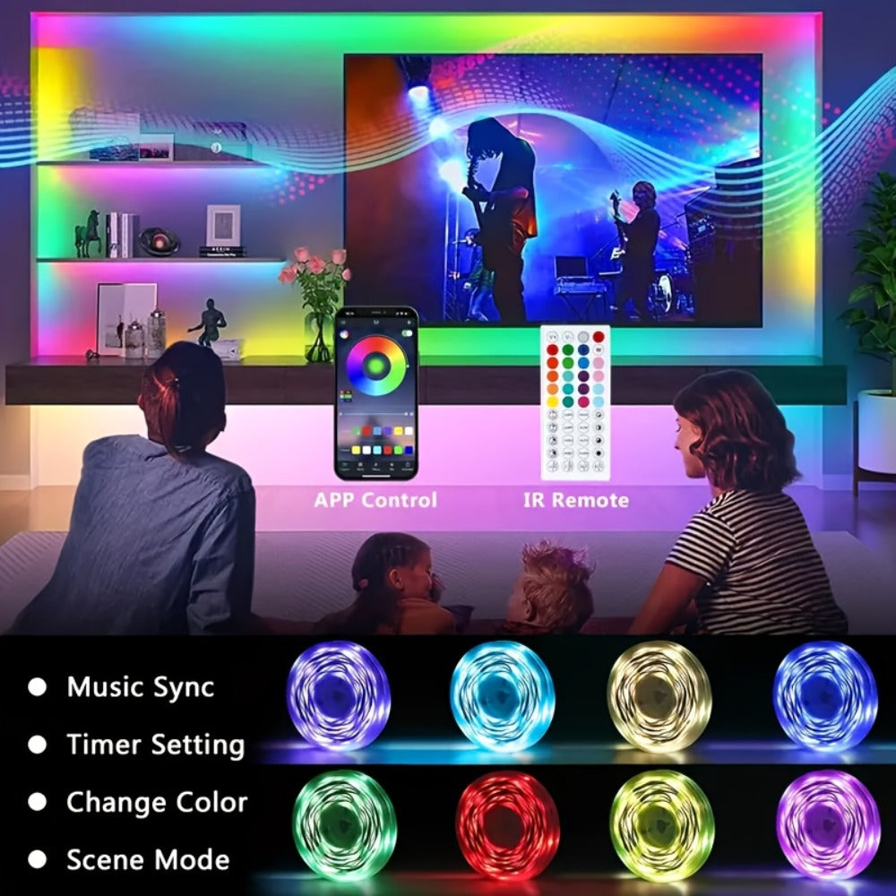 RGB LED Strip Light Kit in 50ft to 260ft Lengths with Color Modes, Dimming and 44-Key Remote