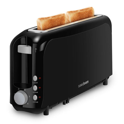 Slim Toaster 2-Slice – SEEDEEM 6-Setting Shade Control, Cancel, Reheat & Defrost, Removable Crumb Tray, 750W Compact Fits-Anywhere Design