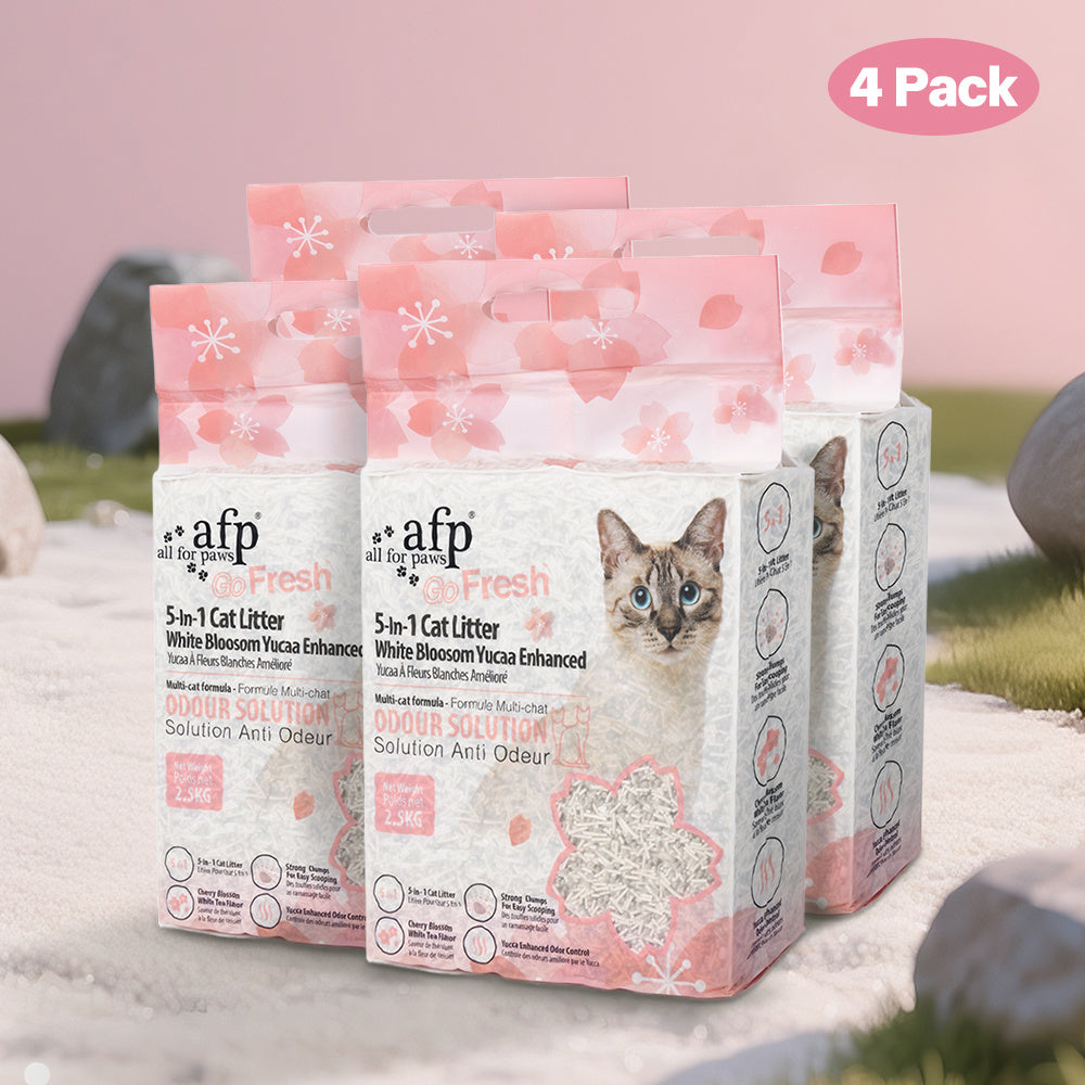 Tofu Cat Litter 5-in-1 Flushable Clumping – All For Paws White Blossom Yucca Enhanced Formula, Low Dust Rapid Clumping Odor Control