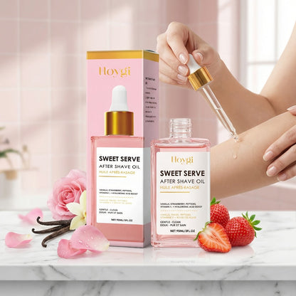 Post-Shave Hair Removal Oil for Women, Strawberry Scent, Hyaluronic Acid & Linolenic Acid, Skin Softener
