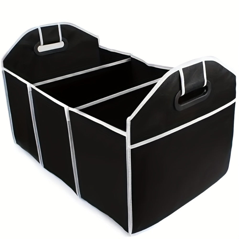 Car Trunk Organizer, Foldable 3-Compartment Black Storage Bin with Carry Handles and 1- or 2-Piece Options