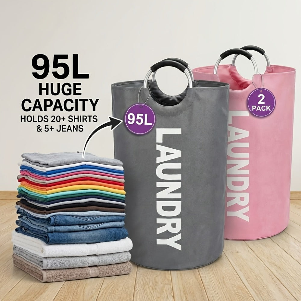 Tall 95L Laundry Basket Set with 14.96 x 31.1-Inch Fabric Bins in Single Gray or Two-Piece Color Options