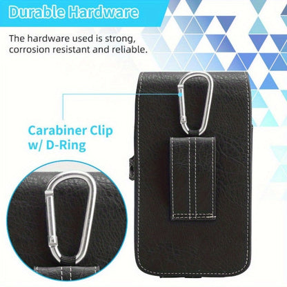 Phone Holster Belt Clip PU Leather Universal Waist Pouch 5.2–7.2 Inch – Vertical Carry Case with Metal Clip & Belt Loop for iPhone 16 15 14