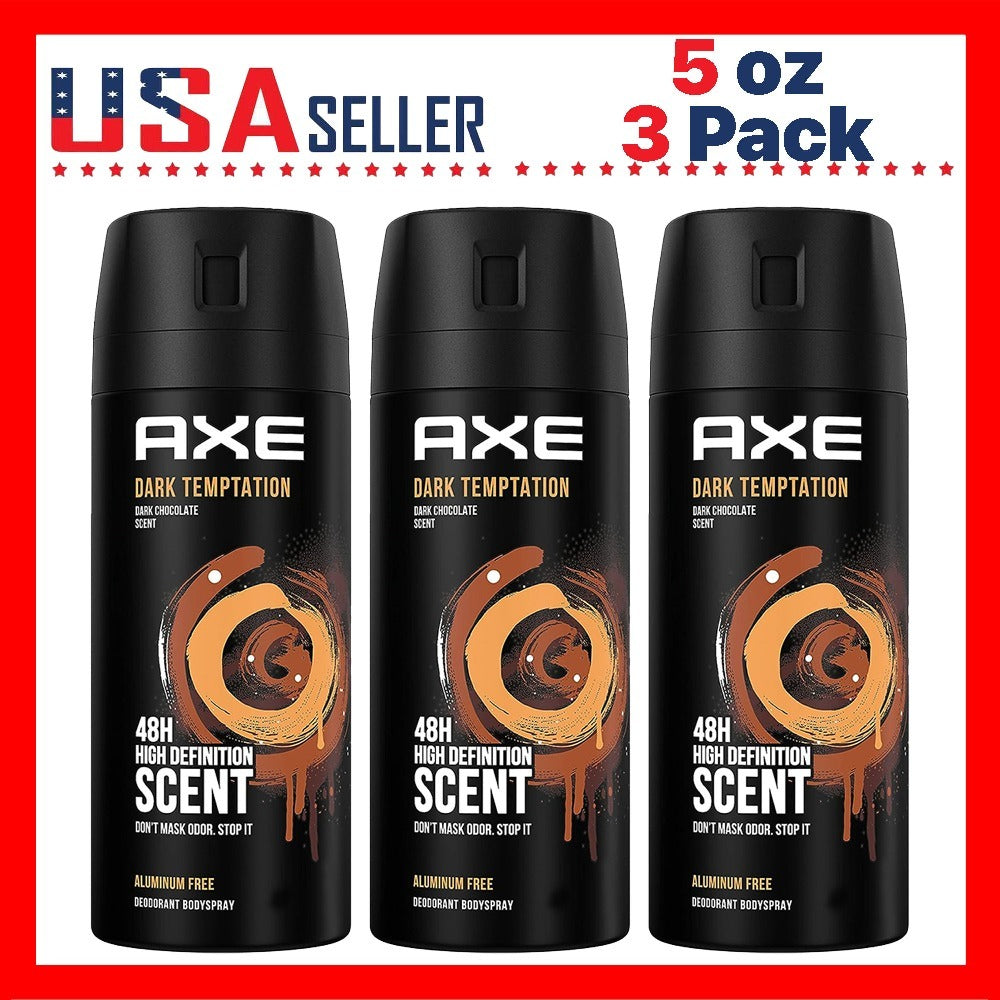 AXE Dark Temptation Body Spray, 150ml Aerosol Cans with Dark Chocolate Scent Label in Three- or Six-Pack Options