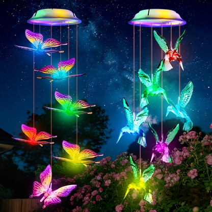 Solar Hummingbird Butterfly Pendant Light 6 LED Color, for Garden, Pathway and Patio Lighting