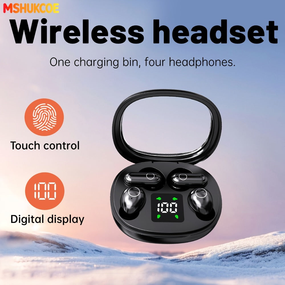 Wireless Earbuds MSHUKCOE 2-in-1 Mini Sleep Style with Touch Controls and Black, Khaki or Purple Choices