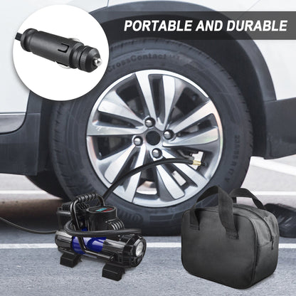 150 PSI 12V Tire Inflator with Analog Pressure Gauge, Carry Bag, Hose Accessories and Yellow or Blue Housing