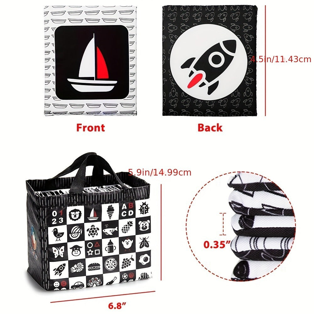 High Contrast Baby Flashcards 64 Cards Black White Red, Newborn Visual Stimulation Brain Development Montessori Learning Toy