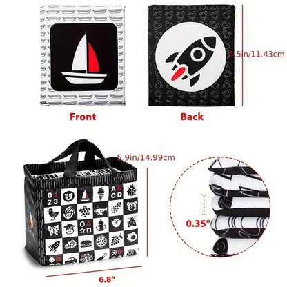 High Contrast Baby Flashcards 64 Cards Black White Red, Newborn Visual Stimulation Brain Development Montessori Learning Toy