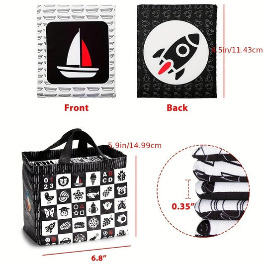 High Contrast Baby Flashcards 64 Cards Black White Red, Newborn Visual Stimulation Brain Development Montessori Learning Toy
