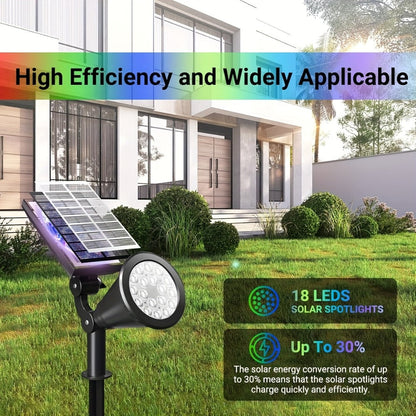 Solar Landscape Lights 2-in-1 Wall & Ground, Independent Adjustable Solar Panel, 8 Color Modes Outdoor Solar Spotlight for Garden