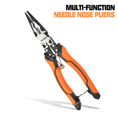 Pliers Set 9-in-1 Multi-Function Industrial Grade, 8.5" Lineman Pliers, 8.5" Long Nose Pliers, 8" Diagonal Side Cutters