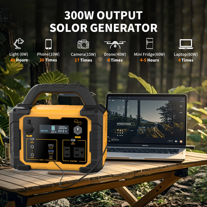 Portable Power Station 294Wh 300W with 600W Peak, Eight Outputs, AC, DC, USB-C and LED Light