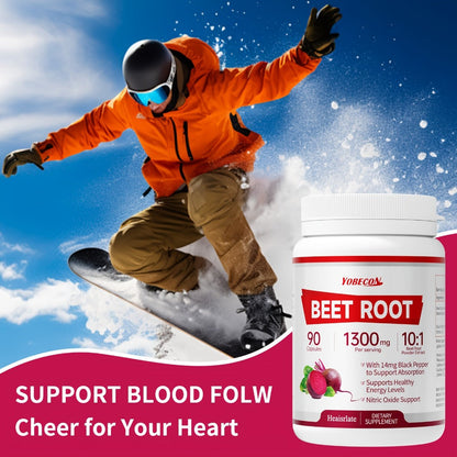 Dietary Supplement Capsules with YOBECO Label, Beet Root Extract 1300mg, Black Pepper and 90 Count