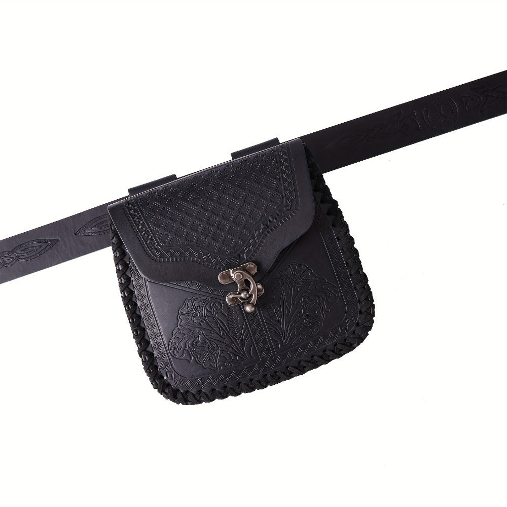 Dragon Embossed Faux Leather Waist Bag, Medieval Viking Norse Style Belt Pouch, Coin Purse Hip Bag for Renaissance Faire