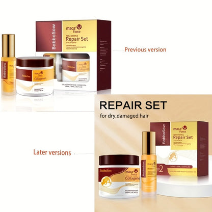 500ml Collagen Hair Mask and Maca Essence Oil Two-Piece Boxed Hair Care Set with Separate Bottles