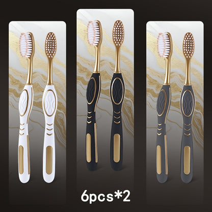 Gloryin Soft Bristle Toothbrush Set Anti-Slip Olive Handle Full Size Head Gentle Gum Care Daily Oral Hygiene
