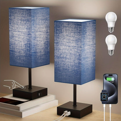 Bedside Lamps Set of 2 3-Way Dimmable Touch Nightstand Lamp USB-C A Charging Port LED Bulb for Entryways, Bedrooms and Living Spaces