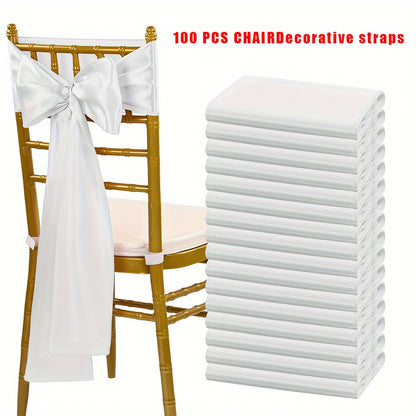 100pcs Satin Chair Sashes Bows for Wedding Banquet Party Event Decoration, 13 Colors, 18×275cm