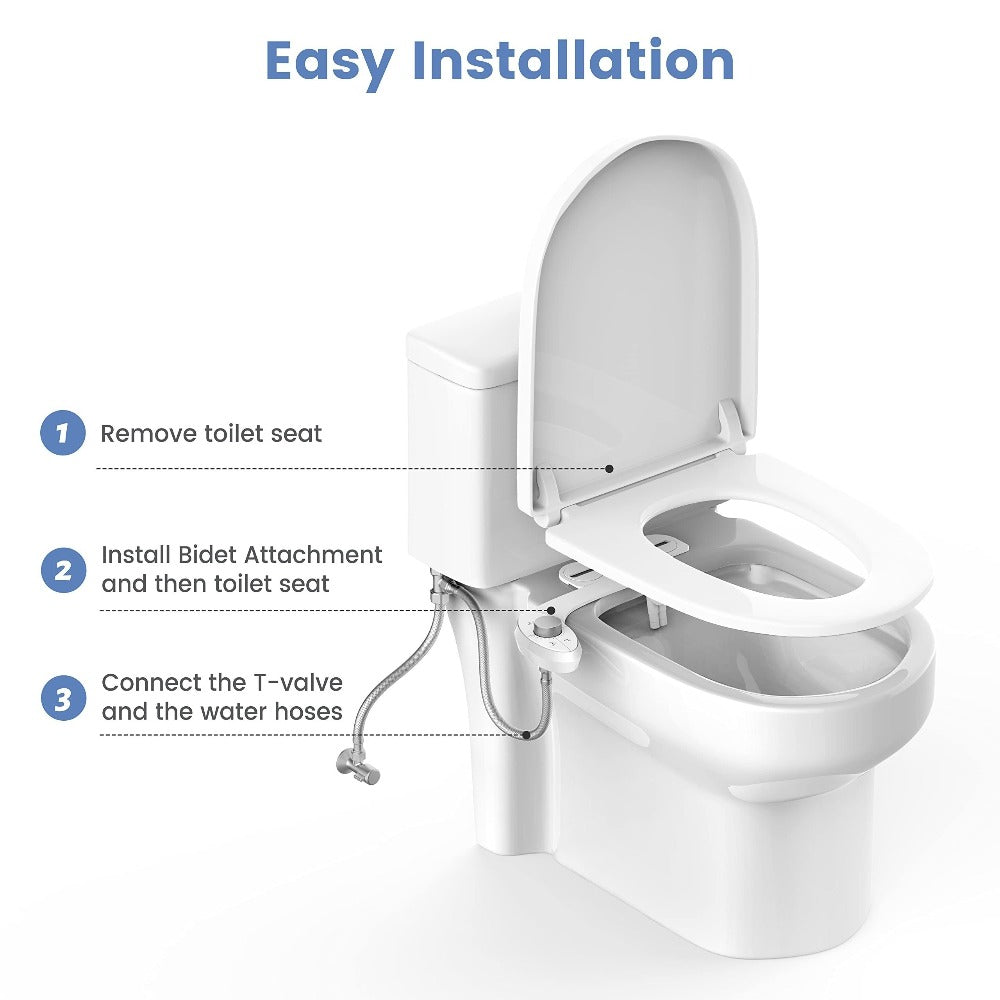 Ultra-Slim Non-Electric Bidet Attachment for Toilet, Self-Cleaning Dual Retractable Nozzles, Adjustable Water Pressure, Fresh Water Sprayer