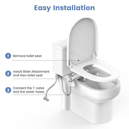 Ultra-Slim Non-Electric Bidet Attachment for Toilet, Self-Cleaning Dual Retractable Nozzles, Adjustable Water Pressure, Fresh Water Sprayer