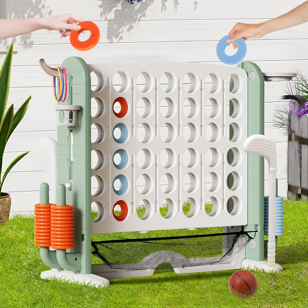 4-in-1 Giant Connect Four Game Set for Kids & Adults, Adjustable Height with Basketball Hoop, Golf Putting