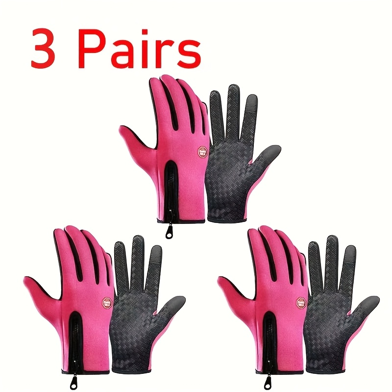 Full-Finger Winter Gloves with Single- or Three-Pair Pink, Blue and Black Options across S to XL Sizes
