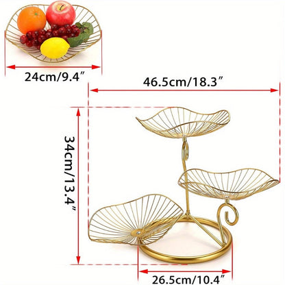 Fruit Basket Stand 3-Tier Decorative Iron Metal Wire Fruit Bowl with Lotus Leaf Design, Countertop Holder for Fruits Vegetables Bread
