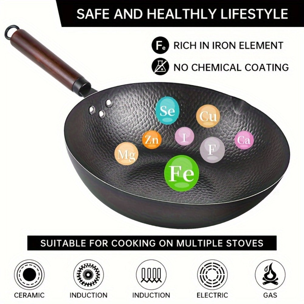 Carbon Steel Wok Pan 12.6 Inch with Lid & 10 Accessories, Uncoated Chinese Stir Fry Wok, Flat Bottom for Electric Induction Gas Stoves