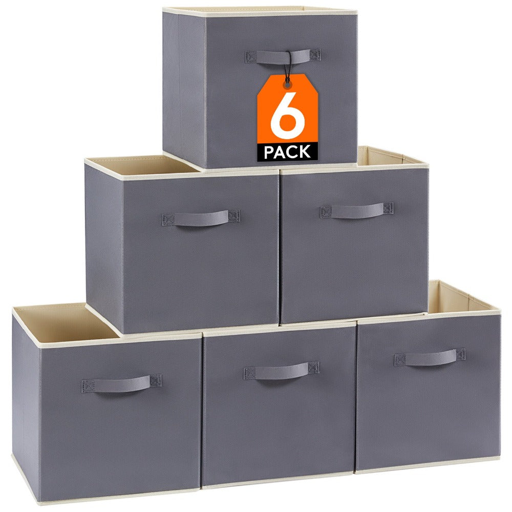 Collapsible Storage Cubes Set of 6 Foldable Fabric Bins Cube Storage Organizer Baskets for Laundry Rooms, Closets and Home Organization