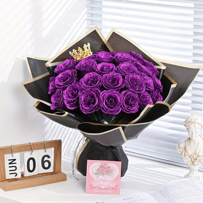 Artificial Flowers Glitter Rose Bouquet in 24 or 36-Piece Sets with Nine Sparkling Color Options