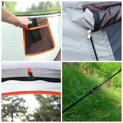 Camping Tent 4-Person Pop-Up with PU 2000mm Fabrics, 4.5mm Fiberglass Rods and Anchoring Kit