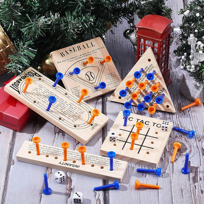 Wooden Board Game Set 5-in-1 – Luban Lock Puzzle Brain Games with Peg Board, Dice & Plastic Pieces, Classic Family Strategy Games Kit