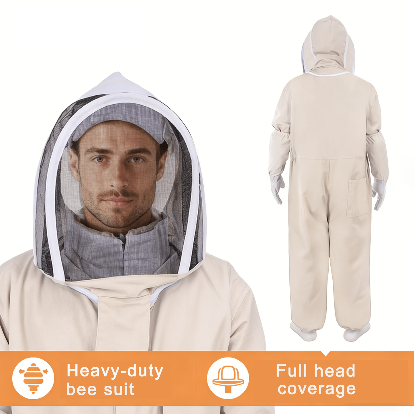 Full Body Bee Suit 3-Layer Breathable Veil Hood Gloves Filter Screen for Garden, Patio and Yard Use