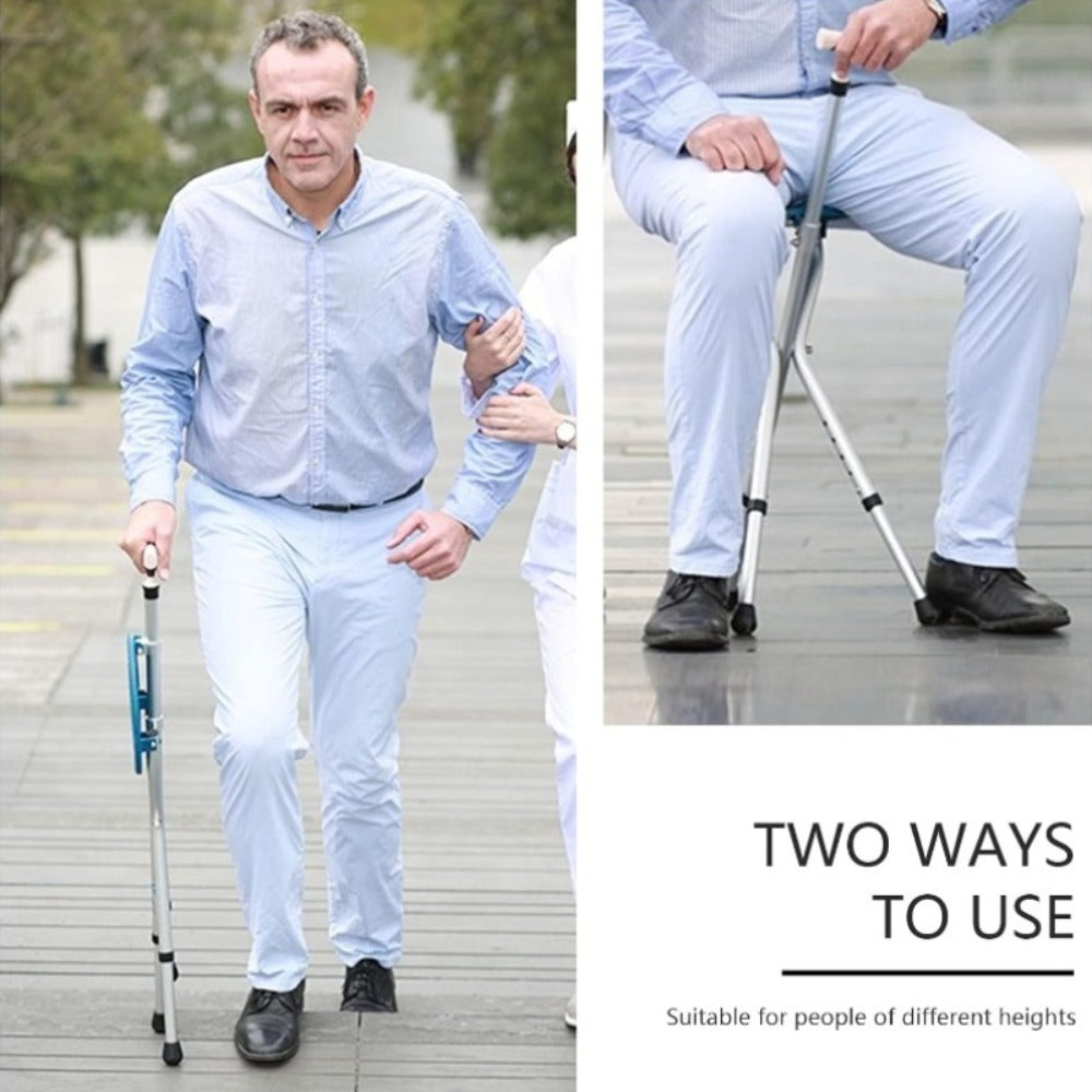 Folding Cane with Seat, LED Light Telescopic Walking Stick with Height Adjustment & Frosted Handle