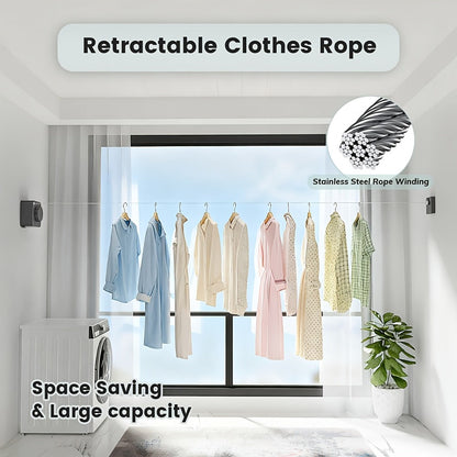 Retractable Clothesline Wall Mounted Stainless Steel Non-Sagging Indoor Outdoor Laundry Drying Line 15.1 Ft