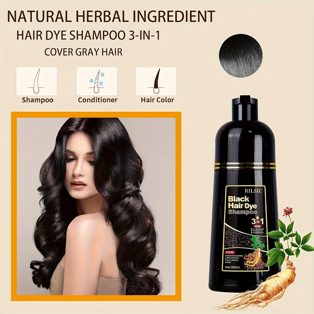 Hair Color Shampoo, RILSIC 3-in-1 500ml Pump Bottle with Black, Brown, Chestnut and Dark Brown Options