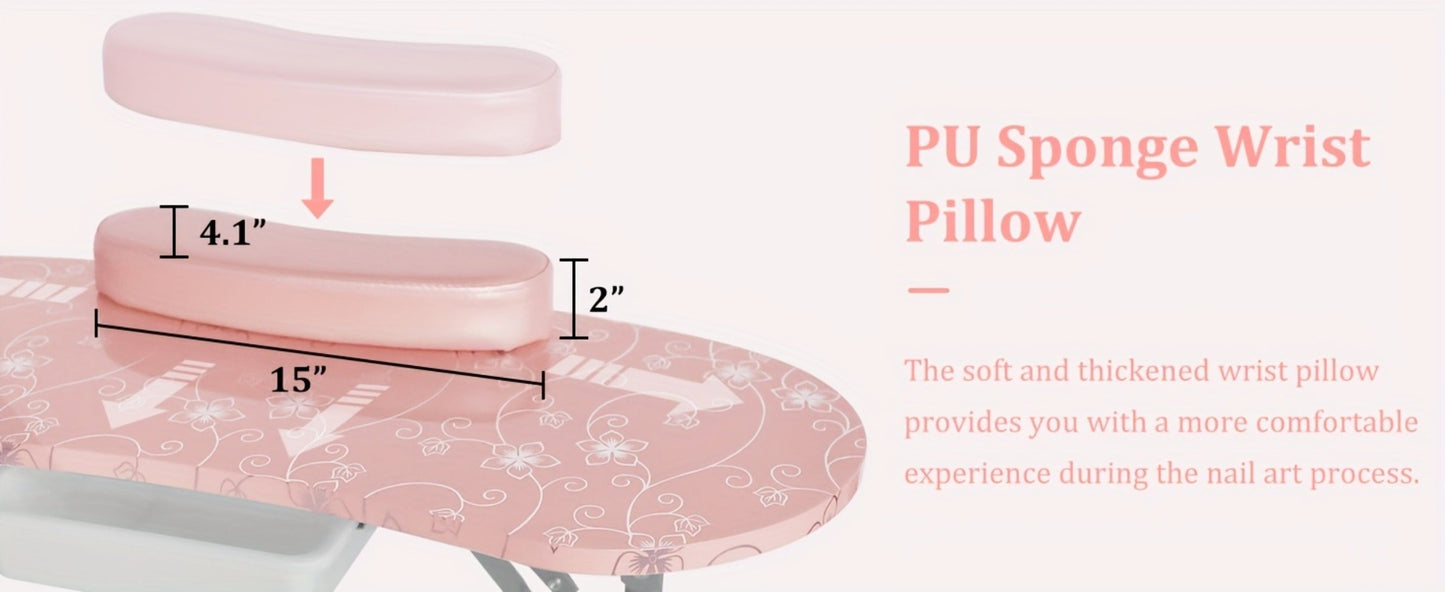 Foldable Nail Table with LED Lamp Drawer Lockable Wheels Wrist Cushion & Carrying Bag, Portable Manicure