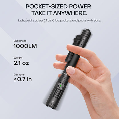 Tactical Penlight 1200 Lumen EDC Flashlight, High-Brightness Torch with Tail Switch Multi-Mode, Slim Pocket Light for Everyday Carry