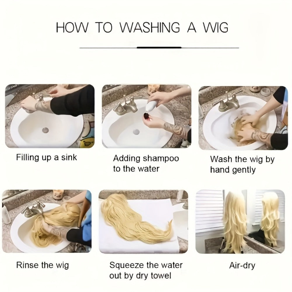 Synthetic Wig 26-Inch Milky White Ombre Straight Style with A-Line Bangs and Glue-Free Cap